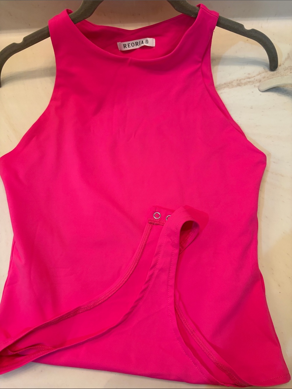 ReoRia Women's Neon Pink High-Neck bodysuit Tank Top